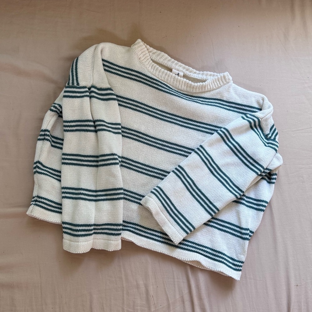 Striped Kids Sweater - White and Green